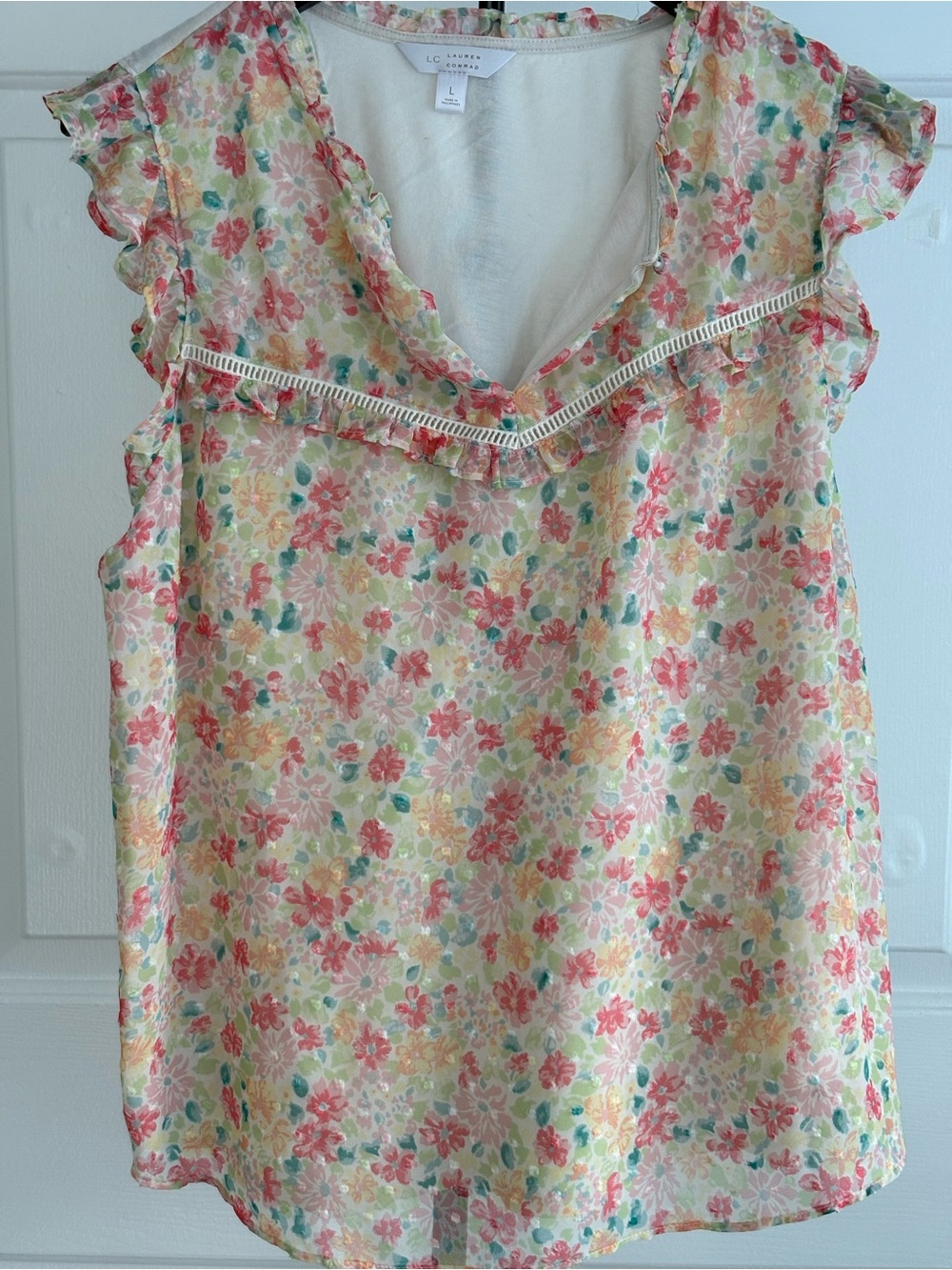 LC Lauren Conrad Multicolor Floral Ruffle V-Neck Camisole